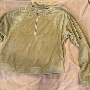tan, super comfy and soft, with a quarter zip